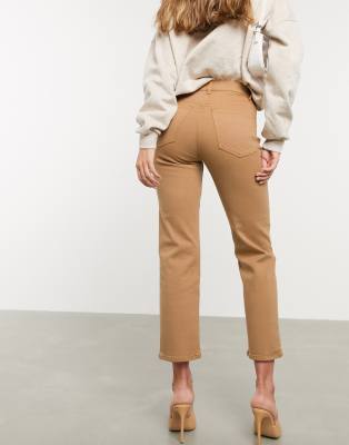 tan straight leg jeans