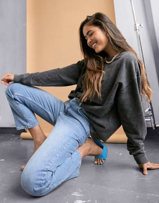 ASOS DESIGN high rise stretch 'slim' straight leg jeans in vintage lightwash