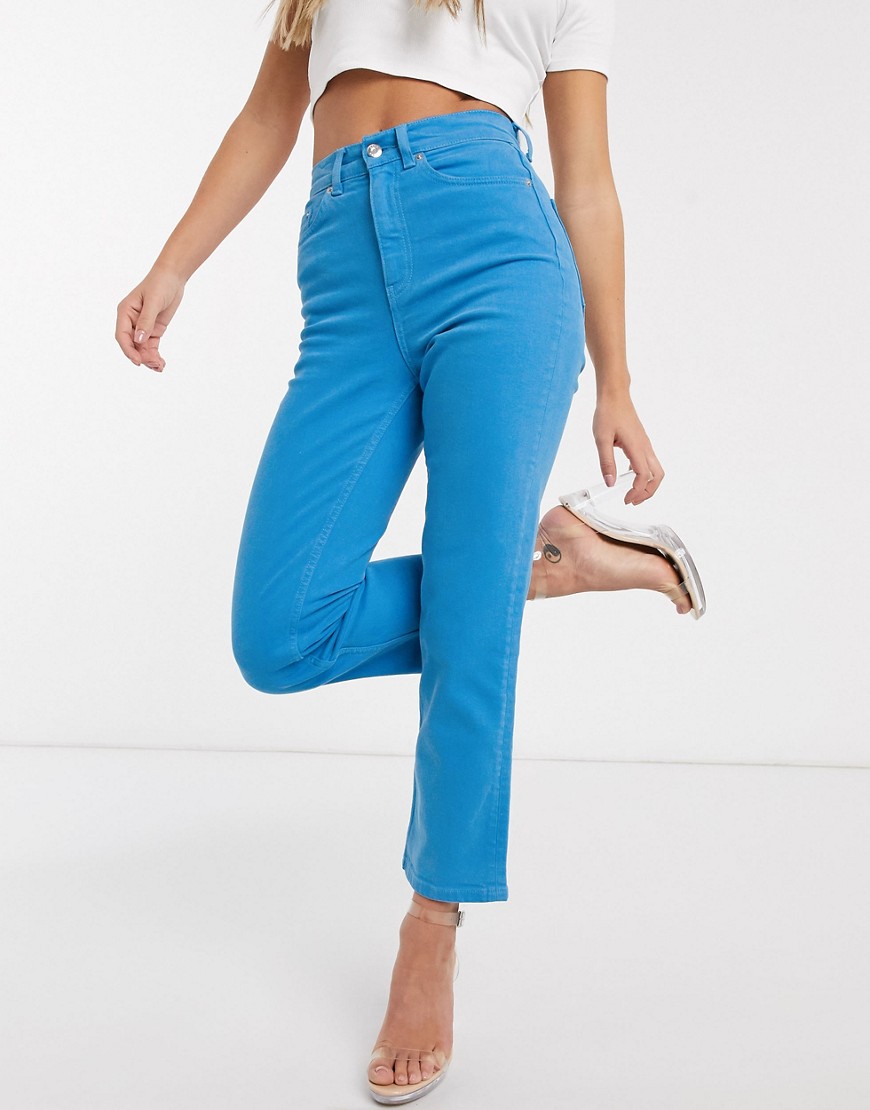 ASOS DESIGN High rise 'Stretch' straight jeans in azure blue