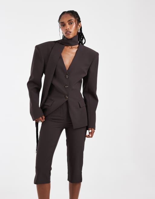 ASOS DESIGN high rise tailored capri pants in brown - part of a set, 4 of 5