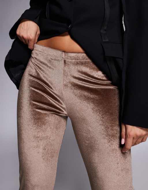 ASOS DESIGN high rise velvet skinny flare in brown, 2 of 5