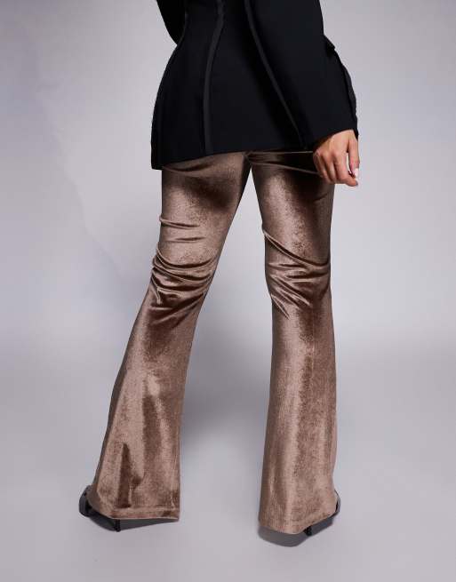 ASOS DESIGN high rise velvet skinny flare in brown, 5 of 5