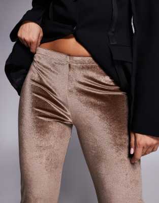 Asos Design High Rise Velvet Skinny Flare Pants In Brown