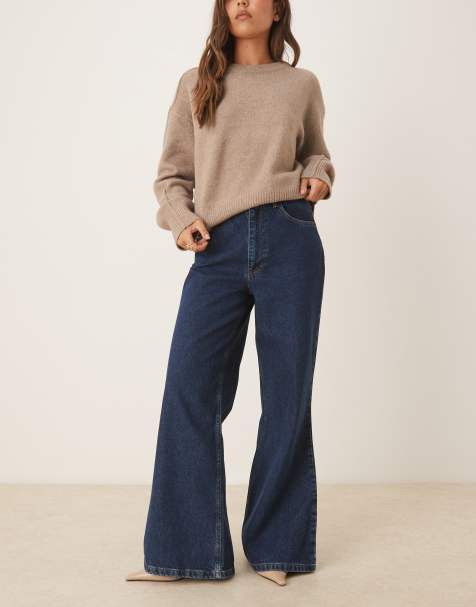 ASOS DESIGN high rise wide leg flared jean in indigo - view 1
