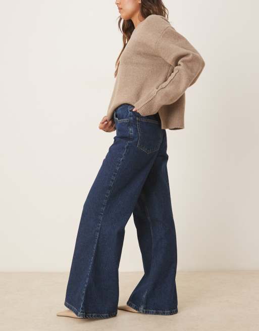 ASOS DESIGN high rise wide leg flared jean in indigo, 2 of 5