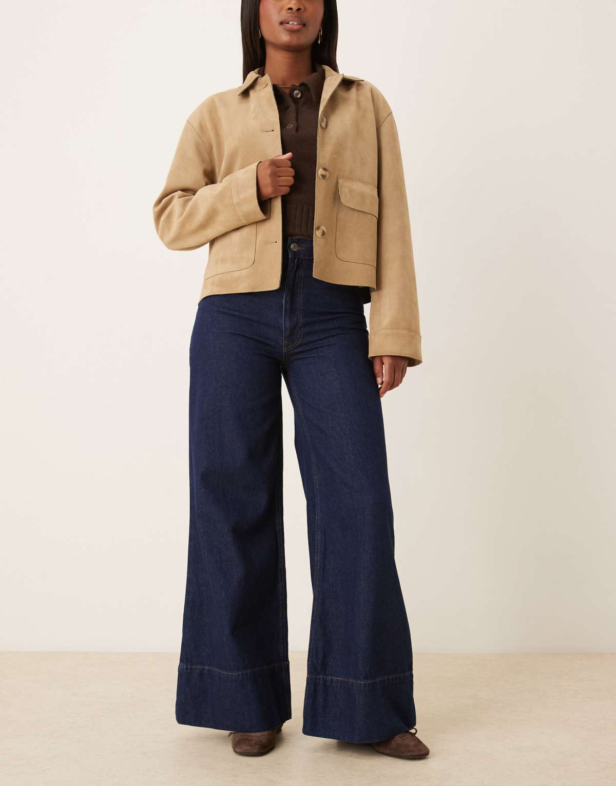 ASOS DESIGN high rise wide leg flared jean in rinse wash