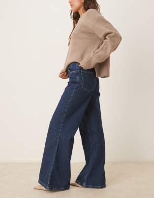 Asos Design High Rise Wide Leg Flared Jeans In Blue