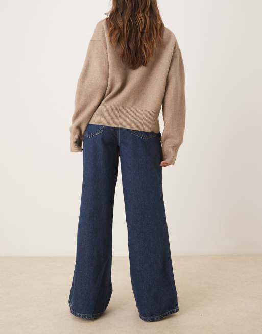 ASOS DESIGN high rise wide leg flared jeans in indigo, 3 of 5