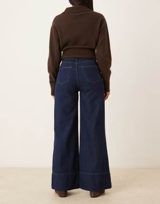 Asos Design High Rise Wide Leg Flared Jeans In Blue