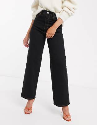 wide leg high waisted jeans black