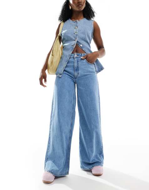 ASOS DESIGN high rise wide leg jeans in clean blue - view 1