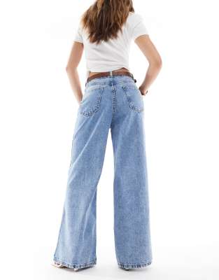 Asos Design High Rise Wide Leg Jeans With Belt