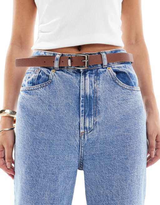 ASOS DESIGN high rise wide leg jeans with belt in light mid wash