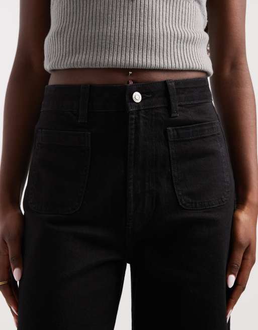 ASOS DESIGN high rise wide leg jeans with front pockets in black, 5 of 5
