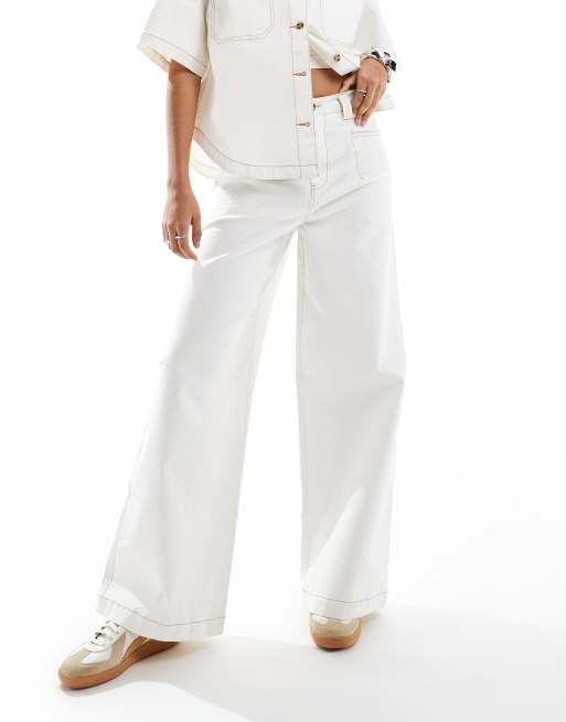 ASOS DESIGN high rise wide leg pants with contrast stitch in