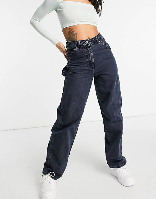 Jeans high rise 'worker' jeans in washed navy 