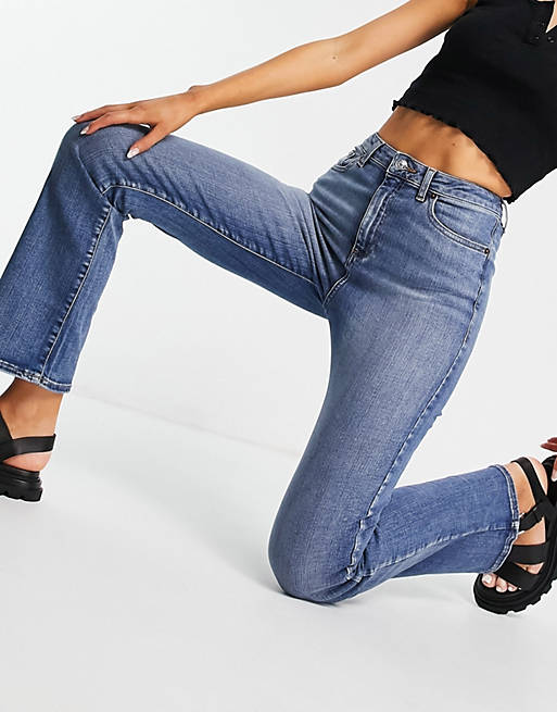  high rise 'Y2K' stretch flare jeans in vintage midwash 