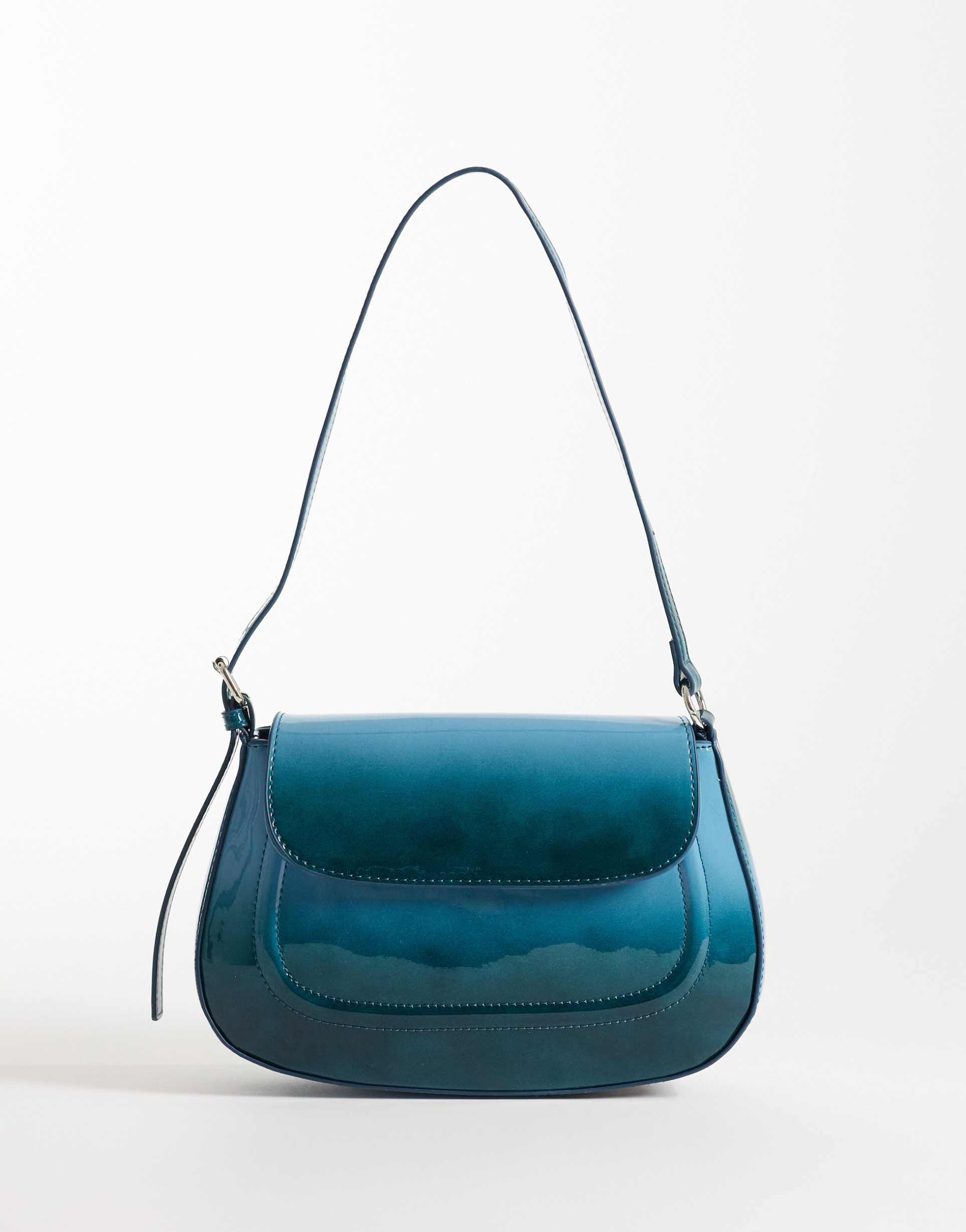 asos design high shine flap shoulder bag in ombre blue