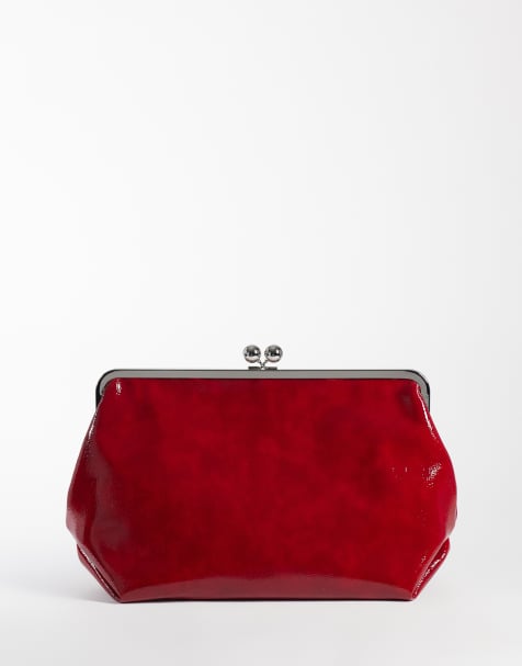 ASOS DESIGN high shine oversized frame clutch bag in red - view 1