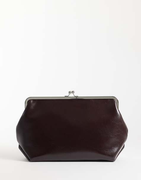 ASOS DESIGN high shine oversized frame clutch bag in textured chocolate - view 1