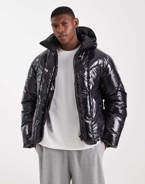 ASOS DESIGN high shine oversized puffer jacket in black - view 1