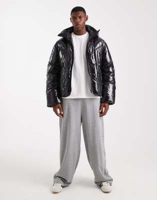Asos Design High Shine Oversized Puffer Jacket In Black