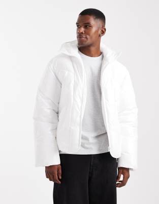 Asos Design High Shine Oversized Puffer Jacket In White