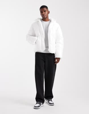 Asos Design High Shine Oversized Puffer Jacket In White