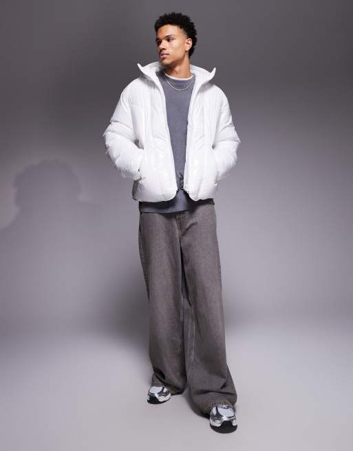 ASOS DESIGN high shine oversized puffer jacket in white, 2 of 5