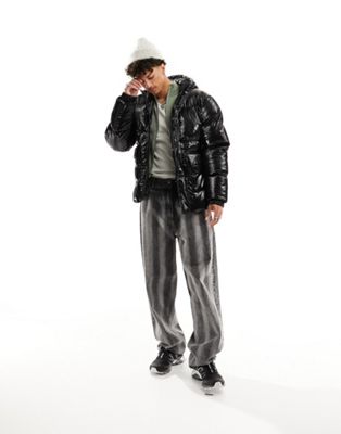 ASOS DESIGN high shine puffer jacket in black - ASOS Price Checker