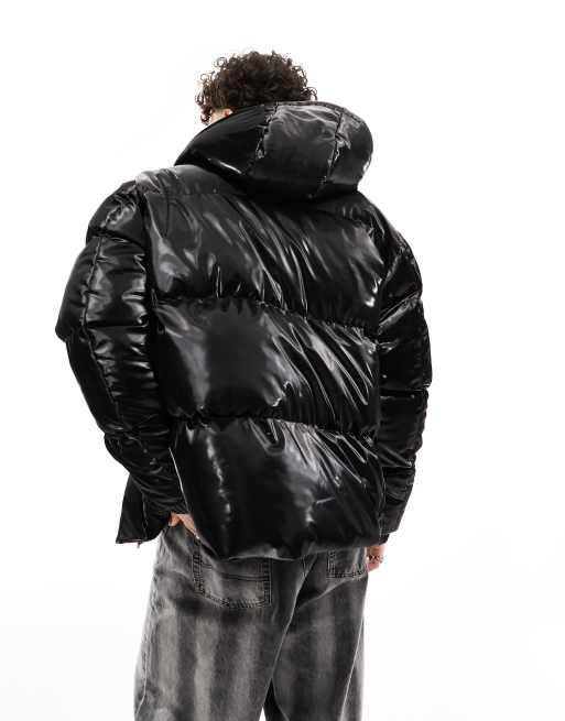 Asos high shine store patent puffer jacket