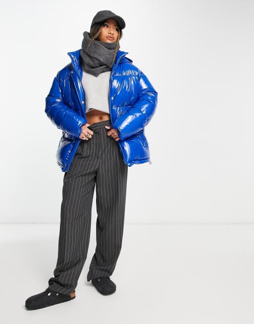 Blue high shine puffer jacket sale