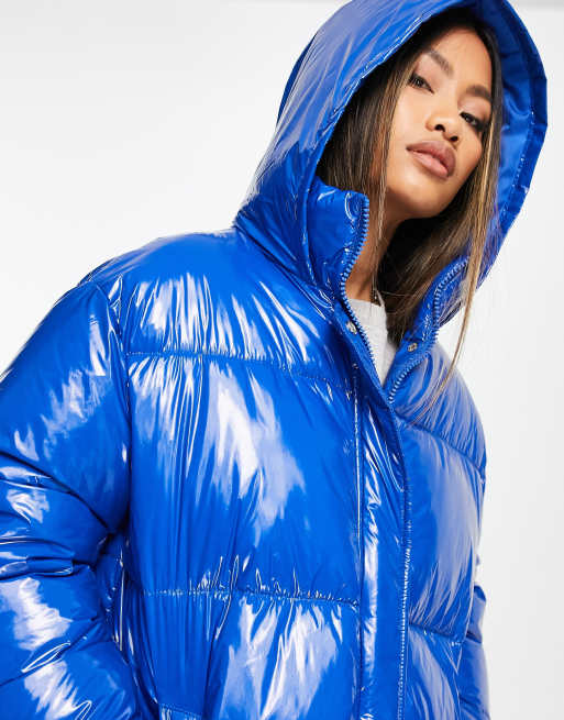 Blue shiny outlet coat