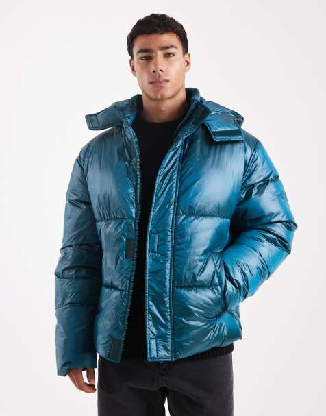 ASOS DESIGN high shine puffer jacket in blue - view 1