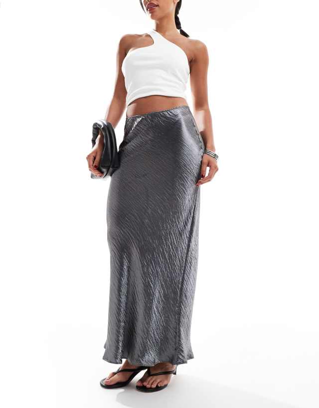 ASOS DESIGN - high shine satin bias maxi skirt in grey