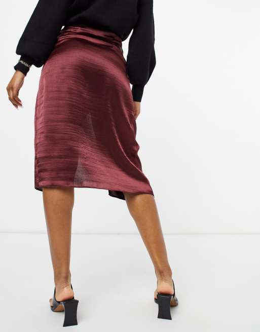 Asos burgundy shop midi skirt