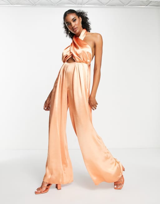 ClassicfuncenterShops DESIGN high shine satin multiway jumpsuit in peach ClassicfuncenterShops