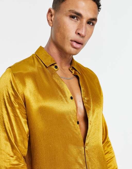 ASOS DESIGN skinny satin shirt in copper