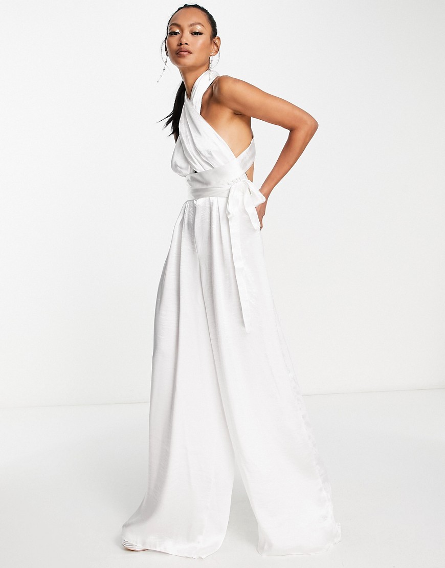 ASOS DESIGN high shine satin wear me anyway jumpsuit in white