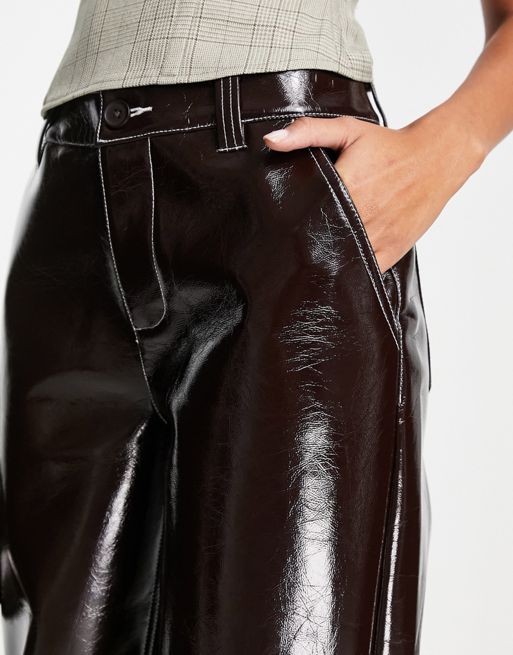 ASOS DESIGN high shine crackle vinyl straight leg pants in black