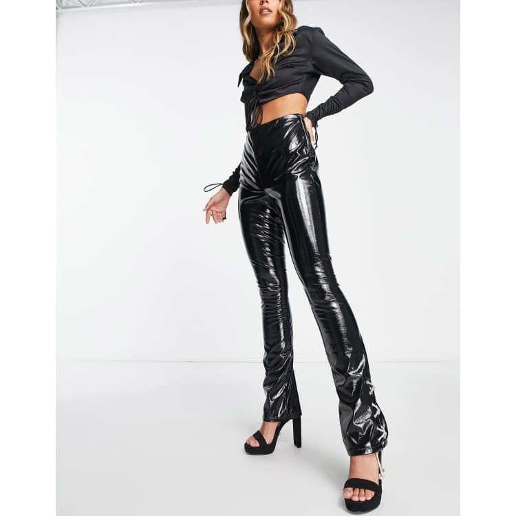 ASOS DESIGN Hourglass faux leather cigarette pant with zips in black