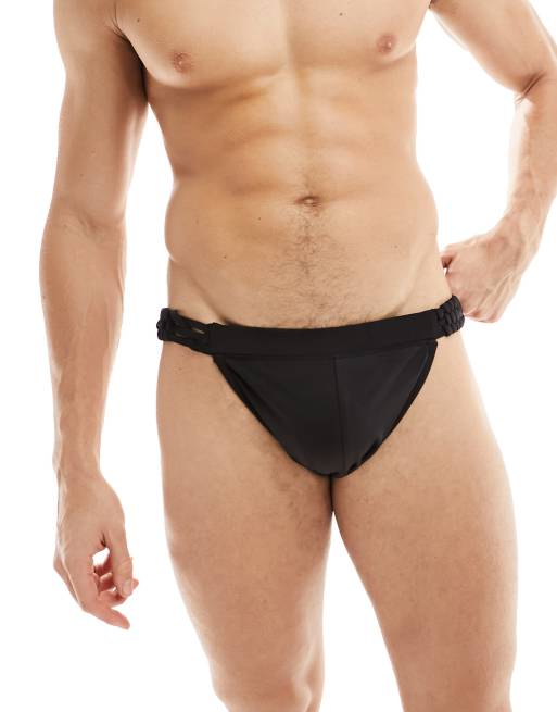 FhyzicsShops DESIGN high side swim brief with lace up detail in black