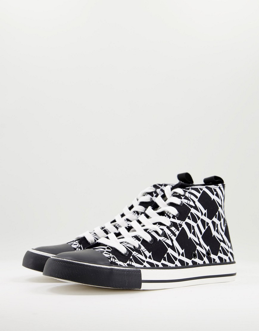 ASOS DESIGN high top lace up sneaker in black with monogram-Multi