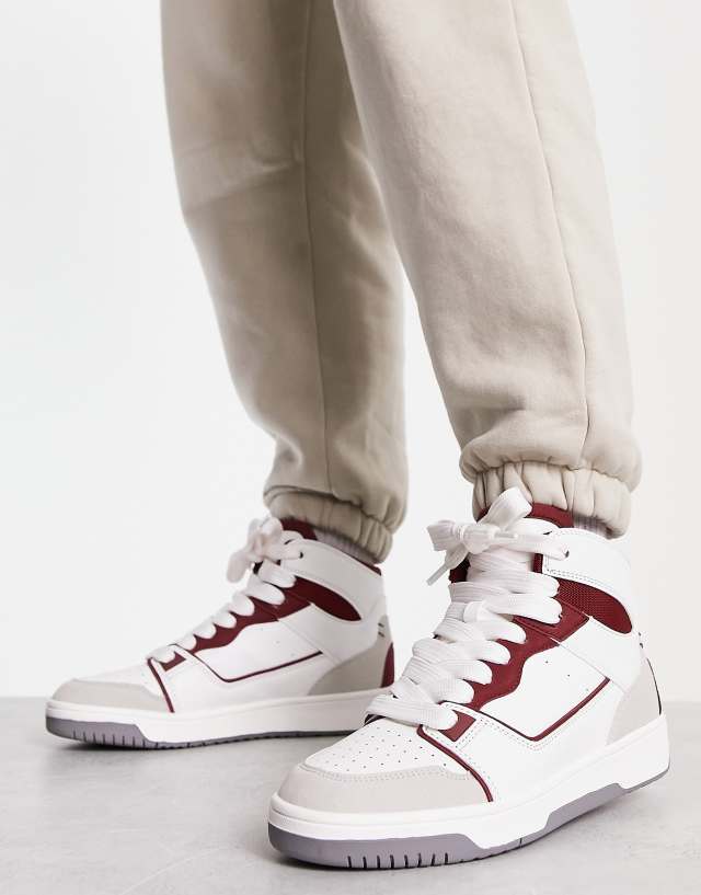 ASOS DESIGN high top retro sneakers in white with red details