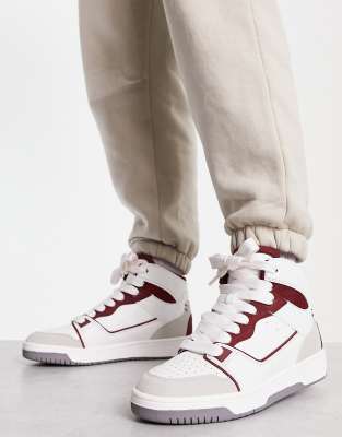  high top retro trainers in white with red details