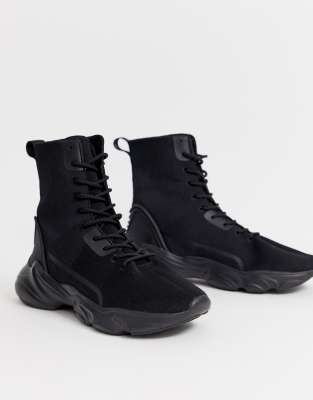 asos high top sneakers in black mesh