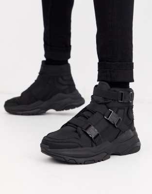 asos high top sneakers in black mesh