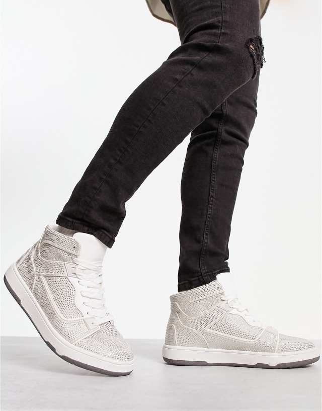 ASOS DESIGN high top sneakers in white with diamante