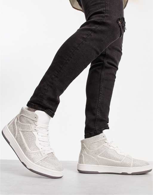 ASOS DESIGN high top sneakers in white with diamantes