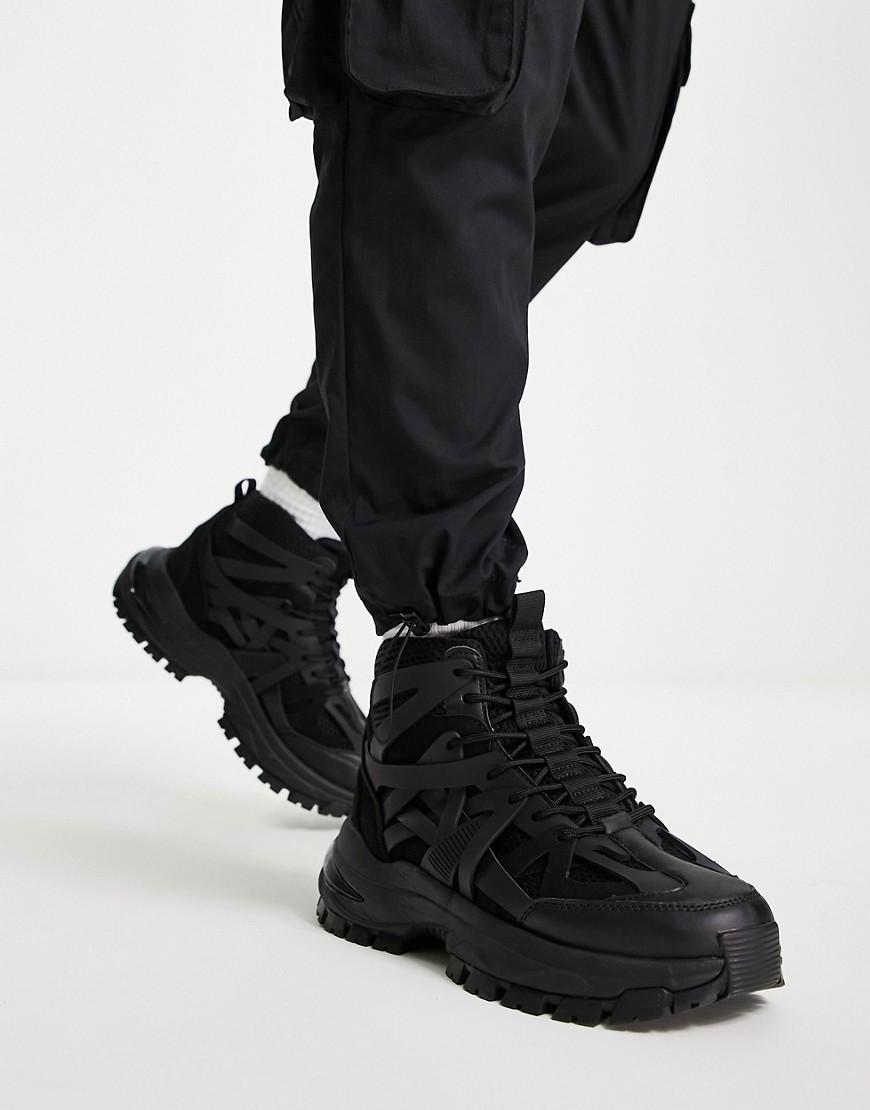 ASOS DESIGN high top sneakers with rubber panels and tech sole in black